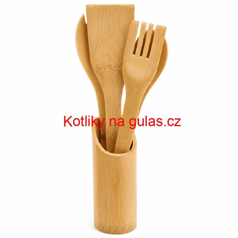 Dřevěná kuchyňská souprava se stojanem – 5 dílů