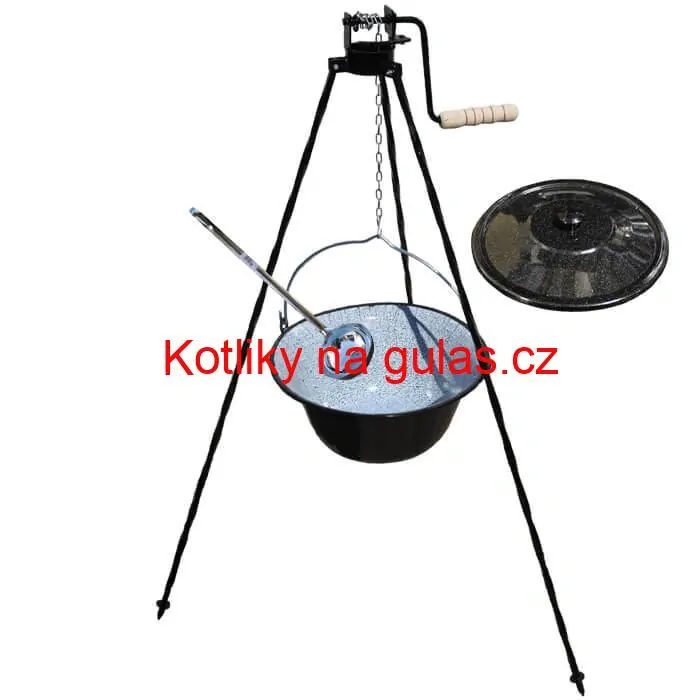 Smaltovaný kotlík 25 L + poklice + stojan s kladkou VAR