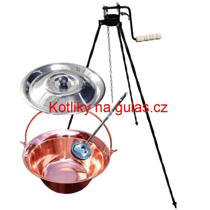 Měděný kotlík 14 L (1,2 mm) + poklice + stojan s kladkou VAR