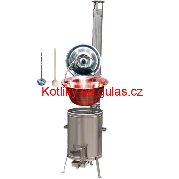 Měděný kotlík 14 L (1,2 mm) + nerezová kotlina 36 cm + vařečka a naběračka LUX
