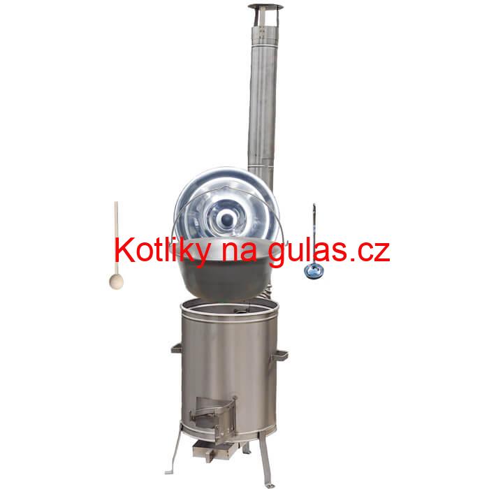 Nerezový kotlík 20 L (1,5 mm) + nerezová kotlina 42 cm + vařečka a naběračka LUX