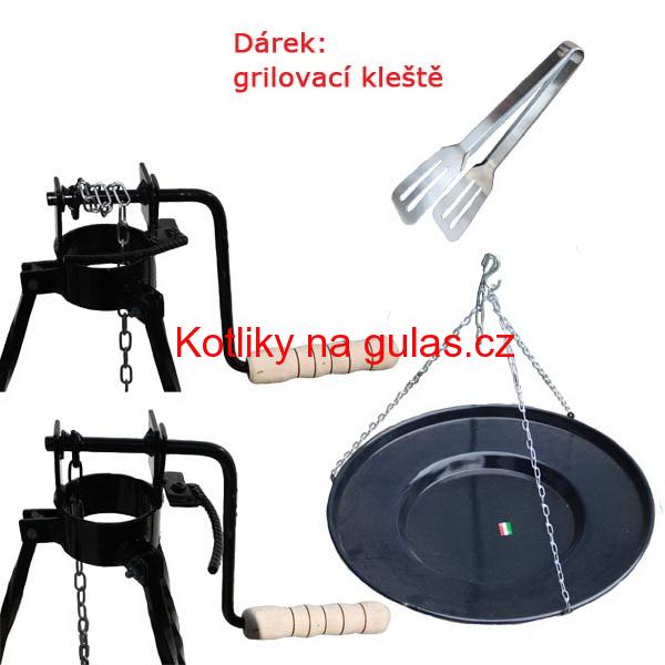 Grilovací pánev s řetízkem + stojan s kladkou
