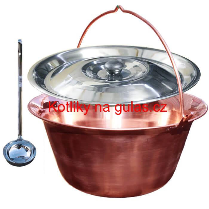Měděný kotlík 30 L + nerezová poklice