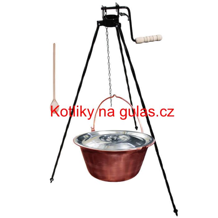 Měděný kotlík 14 L + stojan s kladkou VAR