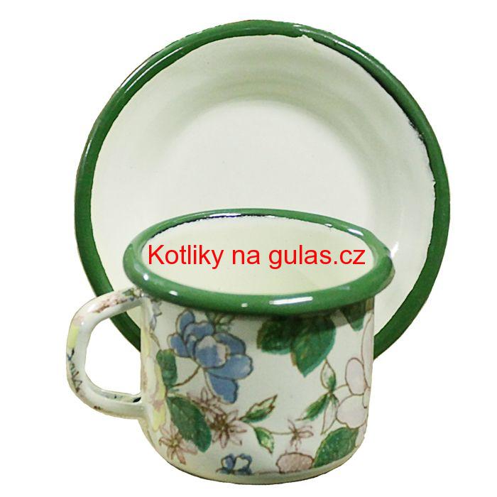 Smaltovaný šálek + podšálek