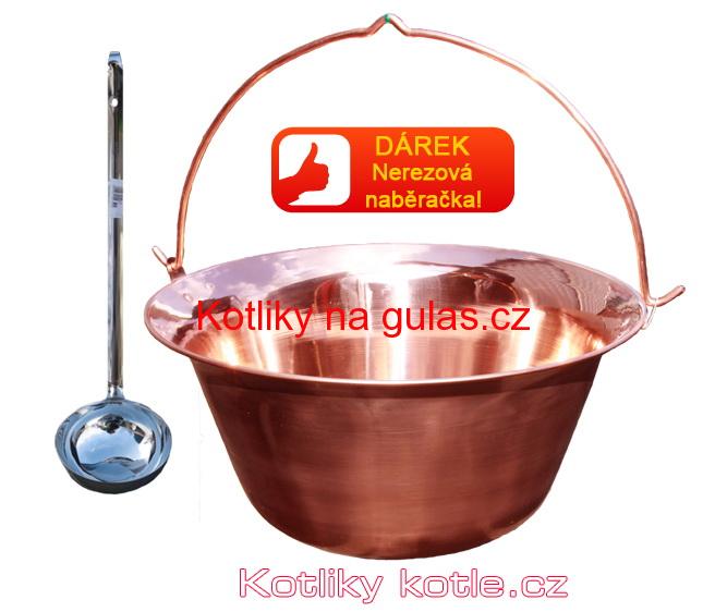 Měděný kotlík 30 L + antikórová naběračka